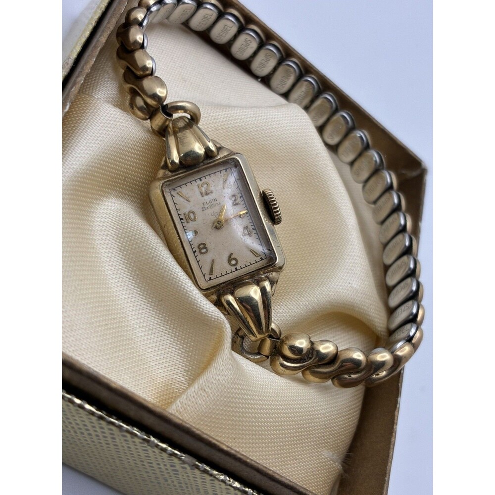 Vintage Elgin Deluxe 17 Jewel 10KT Gold filled Womens Wrist Watch 4 ADJ'S